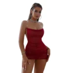 فستان أحمر مش (Mesh) بحمالات كريستال
